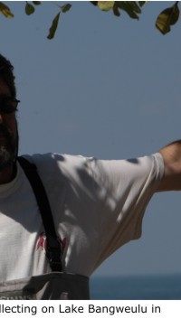 Daniel Graf and Kevin Cummings basking in the glow of a successful morning collecting on Lake Bangweulu in Zambia.